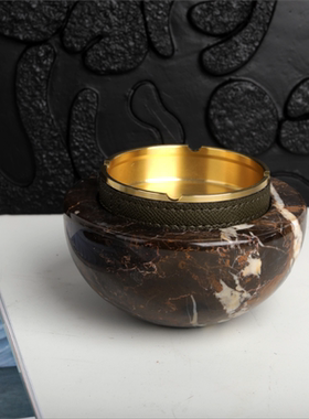现代轻奢简约大理石天然马毛皮革烟灰缸样板间茶几不锈钢烟灰缸