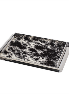 现代轻奢简约不锈钢天然马毛托盘样板间大理石天然云石收纳盘摆件