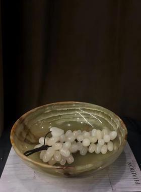 中古风复古风巴基斯坦玉石创意果盘装饰品样板间高端少众石材果盘