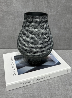 新中式简约意式海浪肌理几何陶瓷花器样板间茶几花瓶装饰品摆设