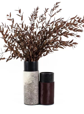 现代轻奢简约马毛皮革创意花器样板间置物盒摆件小屏风装饰品摆设