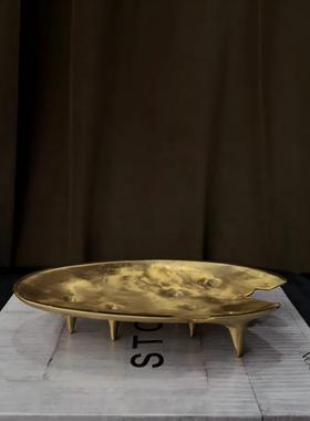 中古风复古风纯铜异形小果盘装饰品样板间售楼处新中式黄铜水果盘