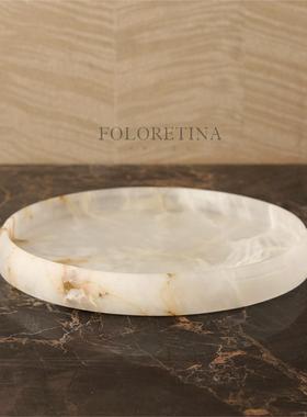 现代轻奢简约不锈钢天然马毛几何创意托盘样板间西班牙云石收纳盘