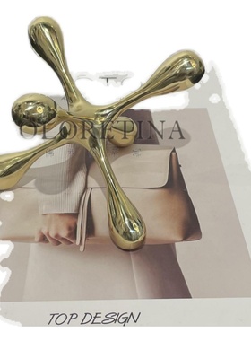 现代轻奢中式纯铜水滴创意异形摆件样板间茶几书柜抽象铜装饰品摆