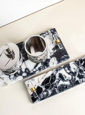 现代简约大理石皮革高级书报架杂志架样板会所高端首饰盒奢石托盘
