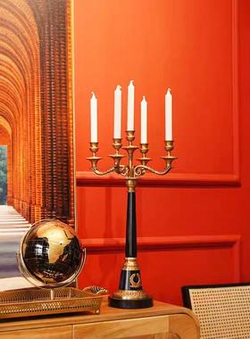 美式法式印度进口芒果木黄铜多头烛台高端别墅餐厅纯铜高级烛台