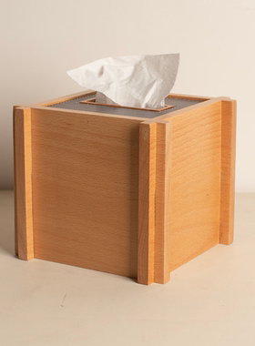 原木风简约风实木皮革几何创意纸巾盒装饰品样板间售楼处棋牌盒子