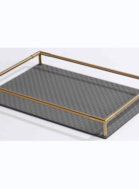 现代轻奢简约高档皮革五金收纳盘托盘摆件样板间纸巾盒收纳盒摆设