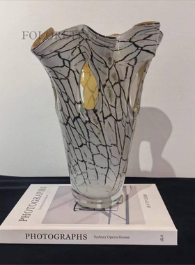 现代简约轻奢手工艺术玻璃异形花器果盘摆件样板间客厅花瓶装饰品