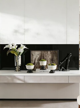 现代简约天然大理石花器苔藓微景观摆件样板间售楼处台面苔藓摆设