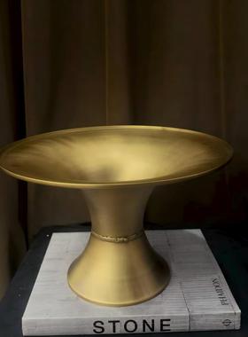 中古风复古风纯铜几何原创花器样板间小众黄铜异形花瓶装饰品摆设