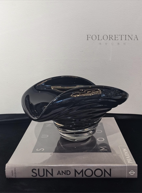 中古风现代轻奢简约手工艺术玻璃异形花器果盘样板间茶几琉璃花瓶