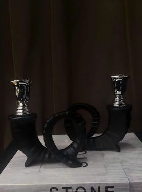 中古风天然云石烛台摆件