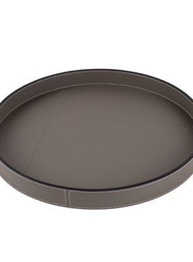 现代轻奢简约不锈钢马鞍皮托盘样板间售楼处茶几皮革收纳盘装饰品