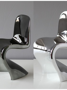 现代样板间银色艺术飘带椅子摆件树脂电镀摆设样板间电视柜客厅装