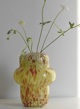 中古风手工艺术玻璃几何创意花器复古样板间客厅疏璃花瓶装饰品