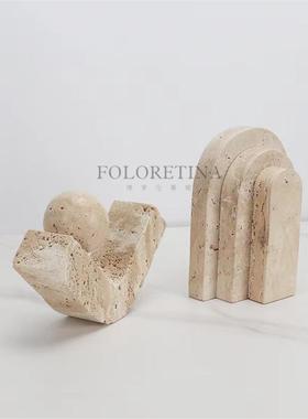 现代轻奢天然洞石不规则几何创意拱门装饰摆件样板间客厅装饰品