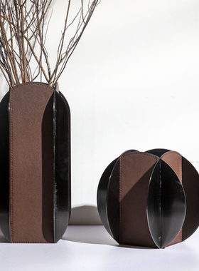 不锈钢皮革现代简约意式客厅花器