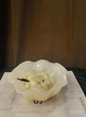 中古风复古风天然冰玉异性果盘创意摆件样板间售楼处高端石材果盘