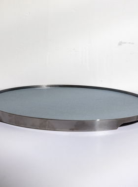 现代轻奢简约意式不锈钢皮革几何圆形托盘样板间茶几金属收纳盘