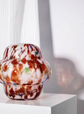 中古风手工玻璃彩色斑点几何创意花瓶复古风样板间客厅电视柜花器