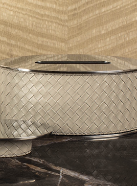 现代轻奢简约不锈钢皮革天然马毛直径盒样板间客厅创意抽纸盒摆设