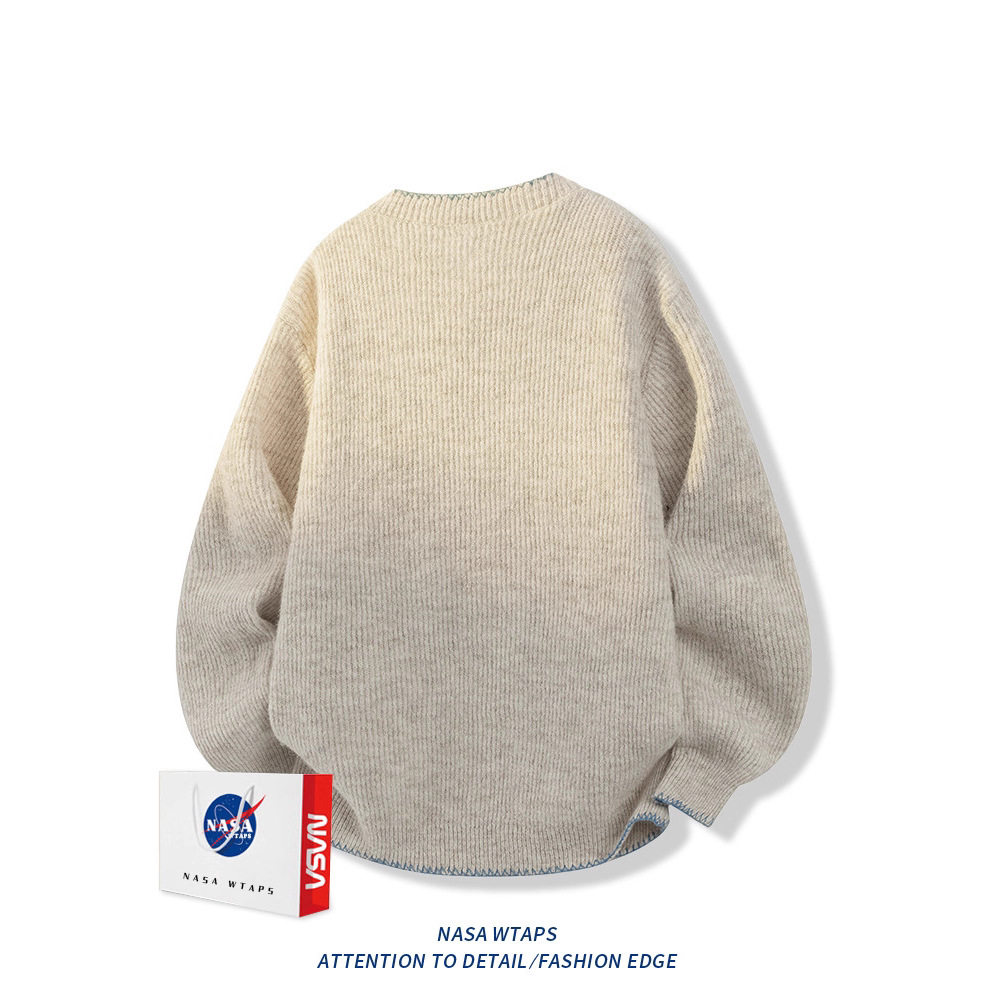 NASA ABOUT美式慵懒风针织羊毛衫男款春秋季新款复古潮牌宽松