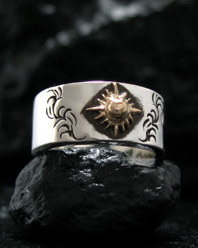 日本手工银饰印第安唐草戒指