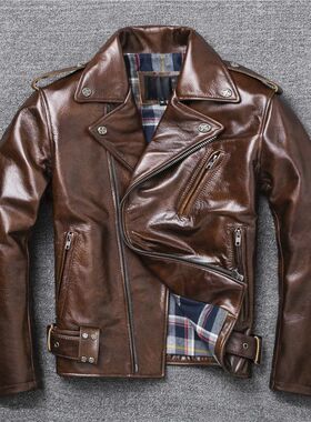 New Natural Oil Wax Calf Skin Jackets Men's Vintage Yellow B