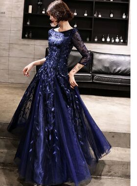 Long Gown for Women Party  O-Neck  Floor-Length  Prom Dress