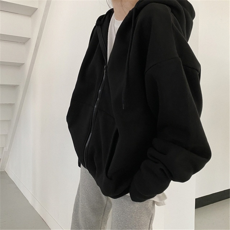 Womens Oversized Hoodies Harajuku Solid Color Zip Up Pocket-图3