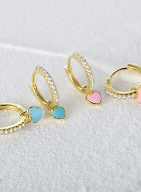 Aide Silver Color Hoop Earrings With Cute Candy Neon Color E