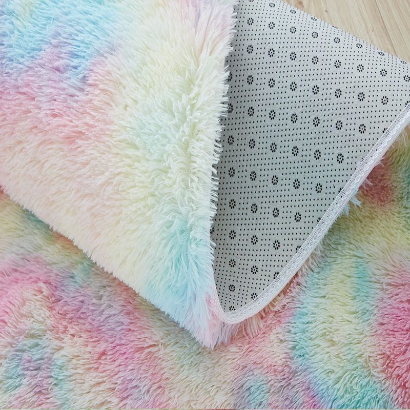 Hairy Rainbow Rugs for Children Bedroom Soft Furry Carpets L - 图1