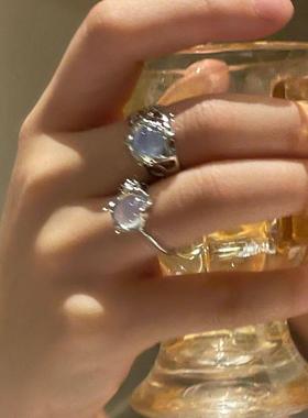 Zarif beyaz Opal düzensiz kristal yüzük moda Vintage Meta