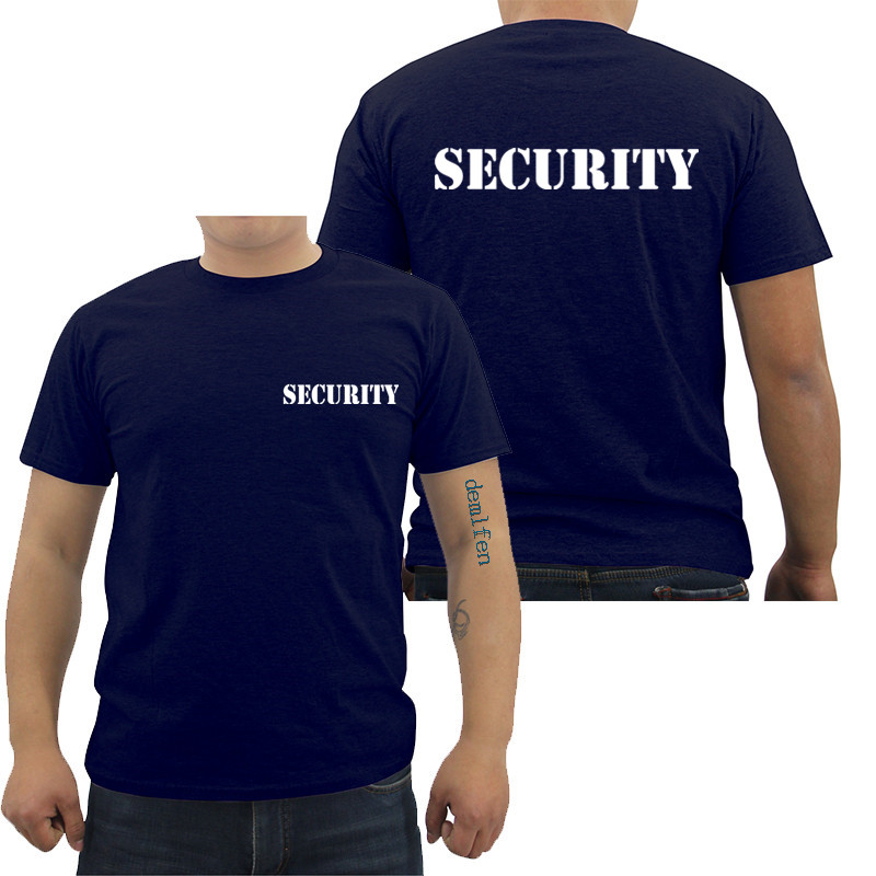 Security Men's T-shirt Event Staff Black Double Sided Top Qu - 图0