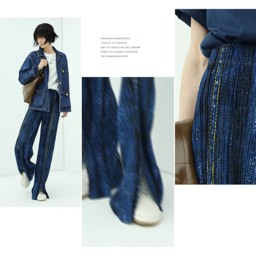 【3件5折】COCOBELLA重工压褶印花直筒裤宽松休闲长裤PA921 - 图2