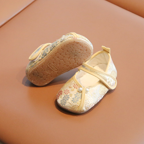 汉服鞋子女童布鞋新中式国风宝宝周岁鞋子女宝宝公主鞋礼服鞋古风 - 图0