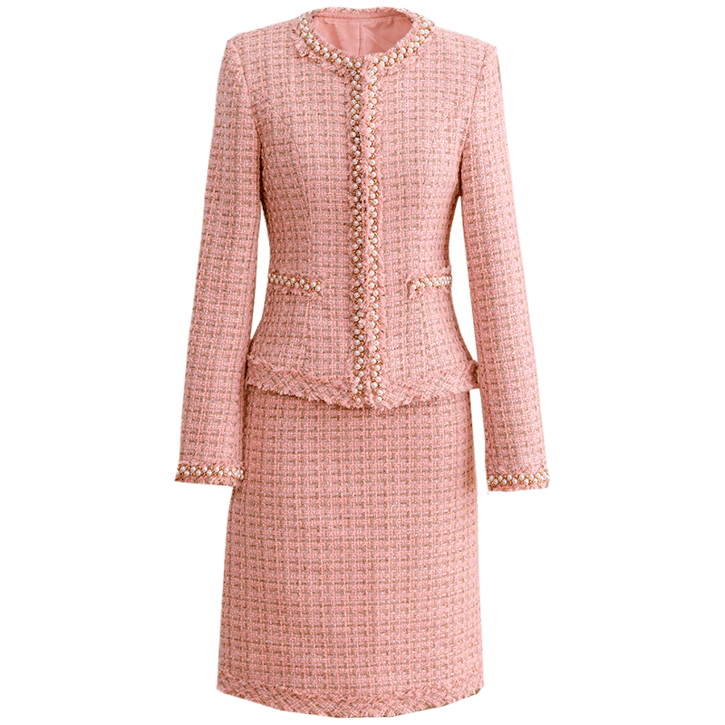 粉色小香风套装女毛呢秋冬千金风外套连衣裙两件套气质洋气上衣,淘宝优惠券,粉丝福利购,淘宝优惠卷