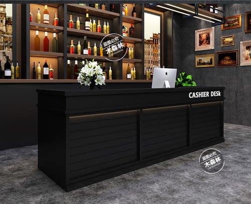 定制吧台异形前台咖啡店网红网咖酒吧收银台工业风发光字接待台 - 图1