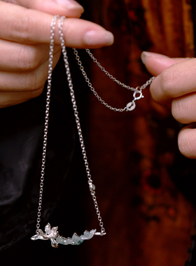 和合大仙人 原创自制 S925纯银 天然高冰种飘花翡翠 短项链锁骨链