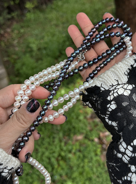 淡水珍珠长项链撞色混搭多用