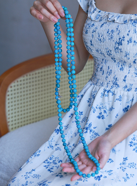 和合大仙人 天然绿松石孤品套链 维多利亚风古董胸针 美松长项链