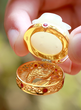 和合大仙人 原创自制  古董和田玉可打开香囊 S925银镀金迷你吊坠