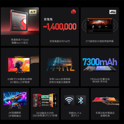 酷比魔方掌玩mini 3 Ultra平板电脑 144Hz高刷 8.8英寸2.5K高通骁龙7+Gen3便携游戏安卓iplay70 mini ultra - 图0