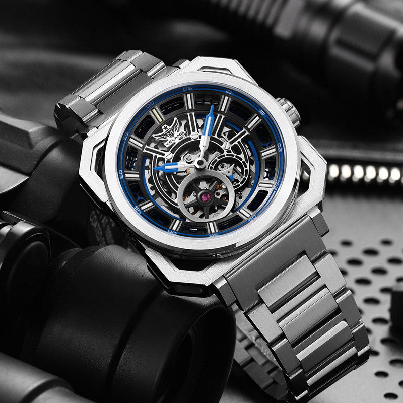 氚气手表男款镂空全自动机械手表防水正品牌机械表男士手表V1216 - 图0