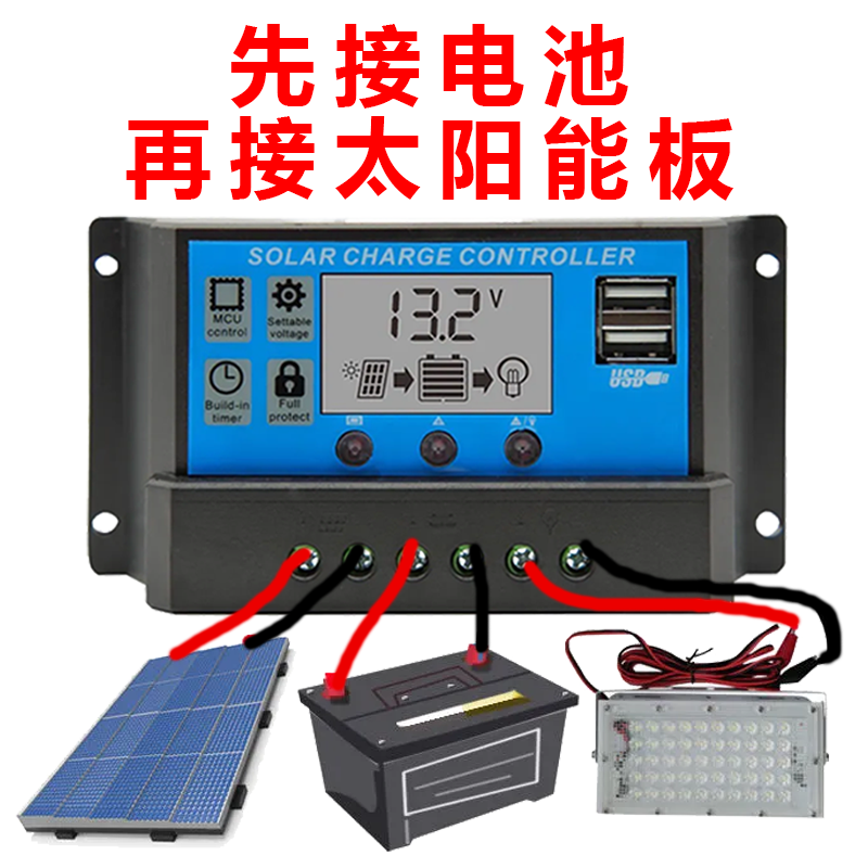 平价太阳能控制器12V24V铅酸锂电电池通用光伏板充电太阳能充电器-图2