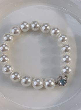 925银天然海蓝宝石澳白珍珠手链