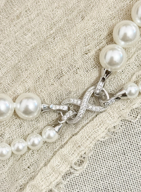 925银8字扣双层叠戴珍珠项链女