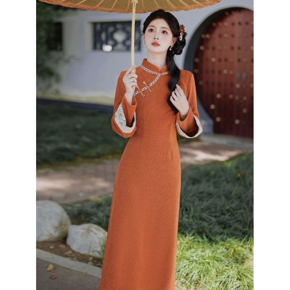 2025秋冬新中式旗袍改良年轻款民国风小个子红色刺绣日常可穿 - 图0