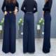 High-waisted fashionable floor-length wool trousers